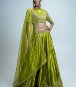 green embroidered silk Lehenga