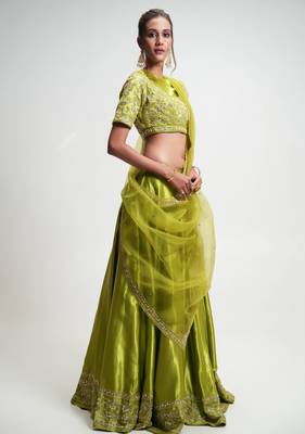 green embroidered silk Lehenga 2