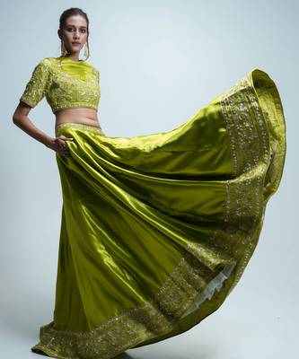 green embroidered silk Lehenga 3