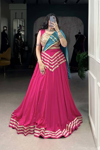 pink Lightweight Cotton lehenga Choli with Subtle Sequins and Lace