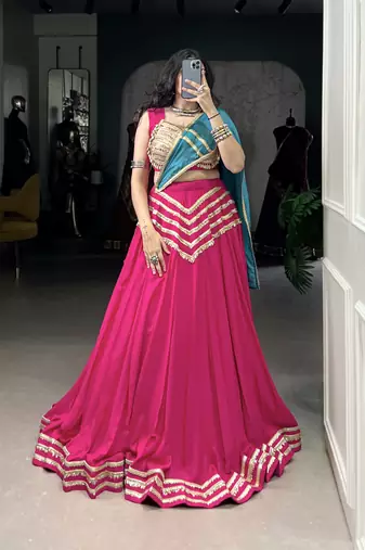 pink Lightweight Cotton lehenga Choli with Subtle Sequins and Lace