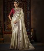 cream Silk Blend blend wedding saree