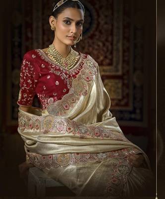 cream Silk Blend blend wedding saree 2
