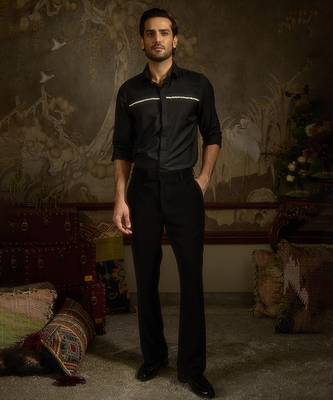 black plain woolen blend shirt 1