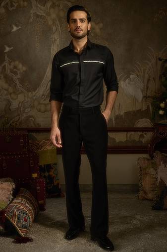 black plain woolen blend shirt