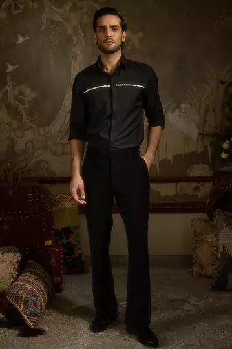 black plain woolen blend shirt