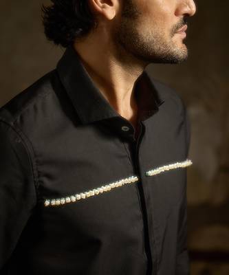 black plain woolen blend shirt 2