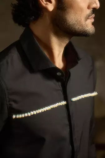black plain woolen blend shirt