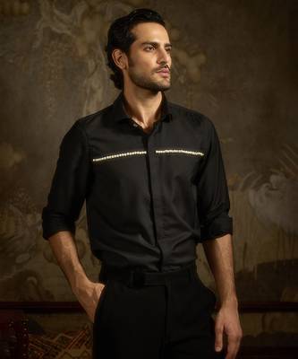 black plain woolen blend shirt 3