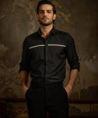 black plain woolen blend shirt 4
