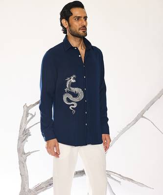 Blue plain faux cotton shirt 2
