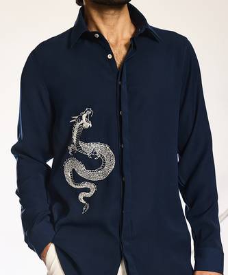 Blue plain faux cotton shirt 3