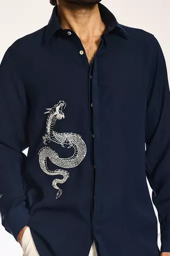 Blue plain faux cotton shirt