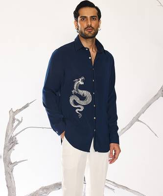Blue plain faux cotton shirt 5