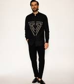 Black embroidered woolen blend shirt