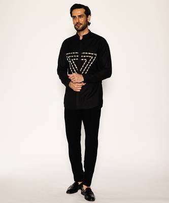 Black embroidered woolen blend shirt 2