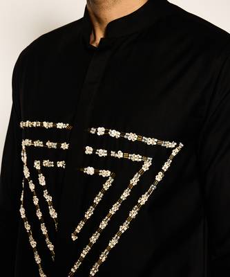 Black embroidered woolen blend shirt 3