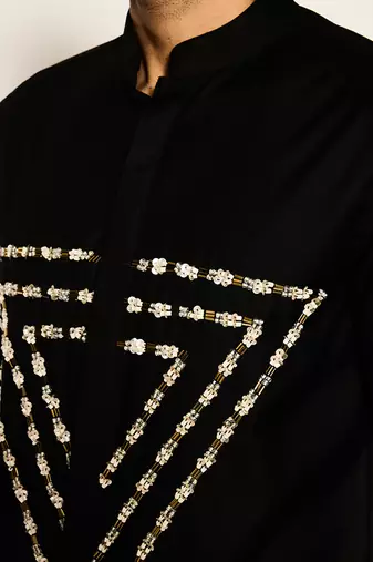 Black embroidered woolen blend shirt