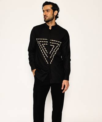 Black embroidered woolen blend shirt 4