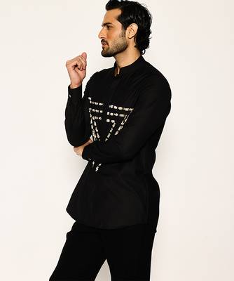 Black embroidered woolen blend shirt 5