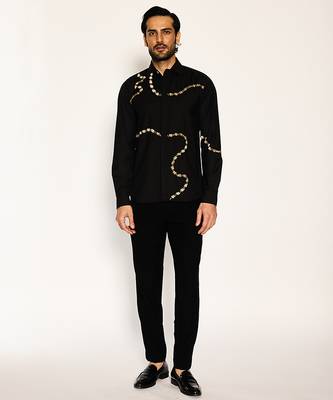 Black embroidered woolen blend shirt 1