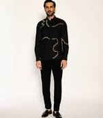Black embroidered woolen blend shirt