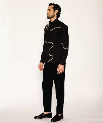 Black embroidered woolen blend shirt 2