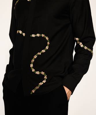 Black embroidered woolen blend shirt 3