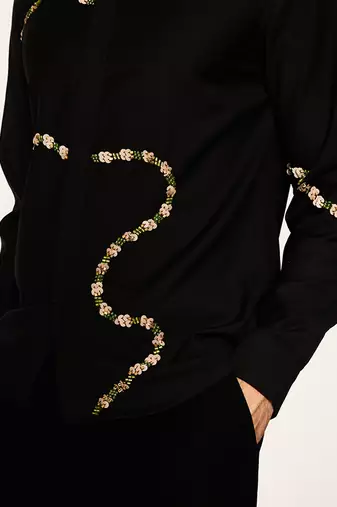 Black embroidered woolen blend shirt