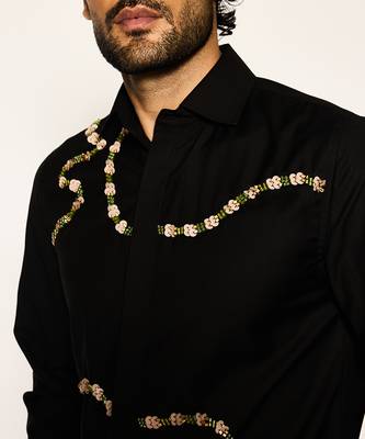 Black embroidered woolen blend shirt 4