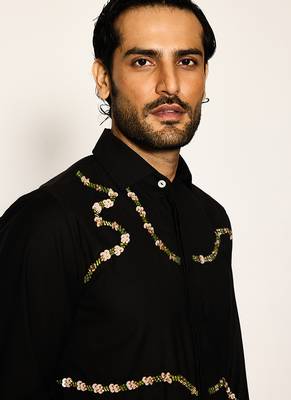 Black embroidered woolen blend shirt 5