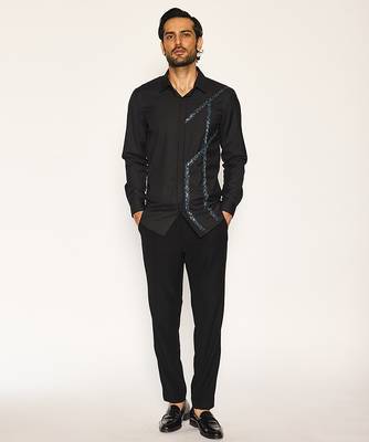 Black embroidered woolen blend shirt 1