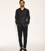 Black embroidered woolen blend shirt