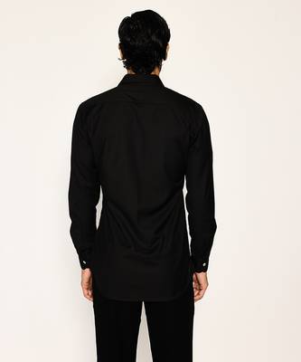 Black embroidered woolen blend shirt 2