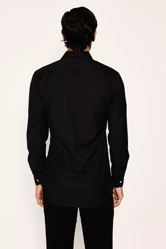 Black embroidered woolen blend shirt