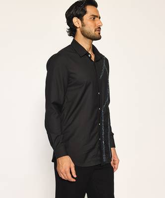 Black embroidered woolen blend shirt 3