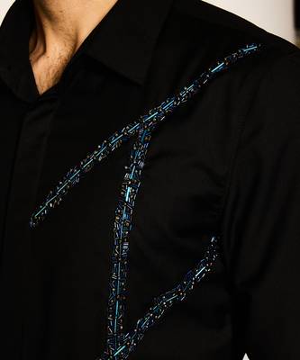 Black embroidered woolen blend shirt 4