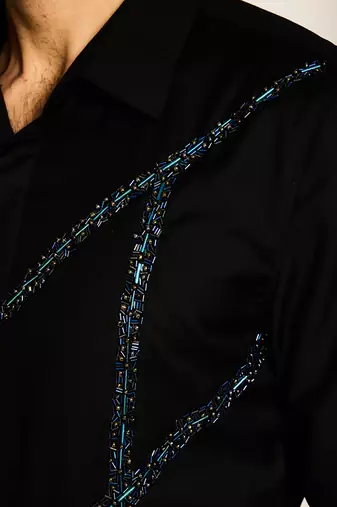 Black embroidered woolen blend shirt