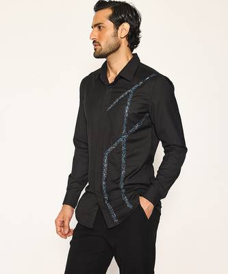 Black embroidered woolen blend shirt 5