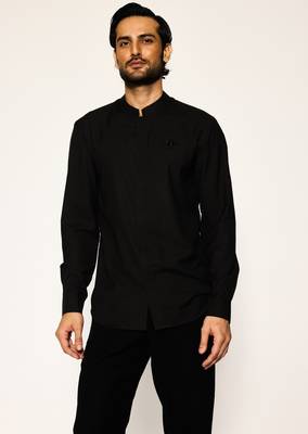 Black plain woolen blend shirt 1