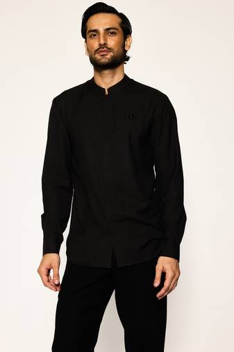 Black plain woolen blend shirt