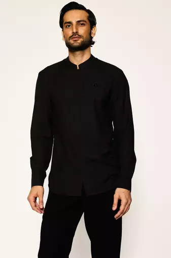 Black plain woolen blend shirt
