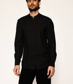 Black plain woolen blend shirt