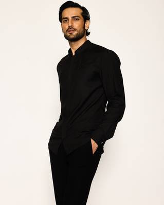 Black plain woolen blend shirt 2