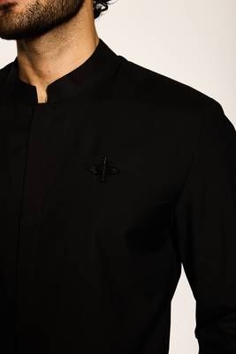 Black plain woolen blend shirt 3