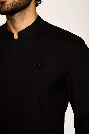 Black plain woolen blend shirt