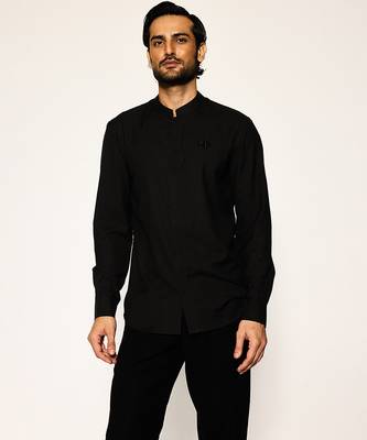 Black plain woolen blend shirt 4