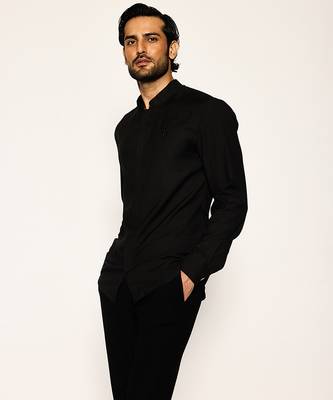 Black plain woolen blend shirt 5