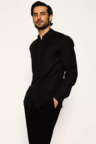 Black plain woolen blend shirt