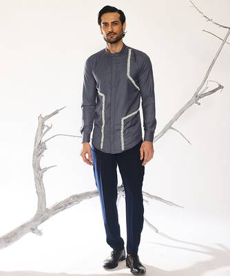 Black embroidered woolen blend shirt 1
